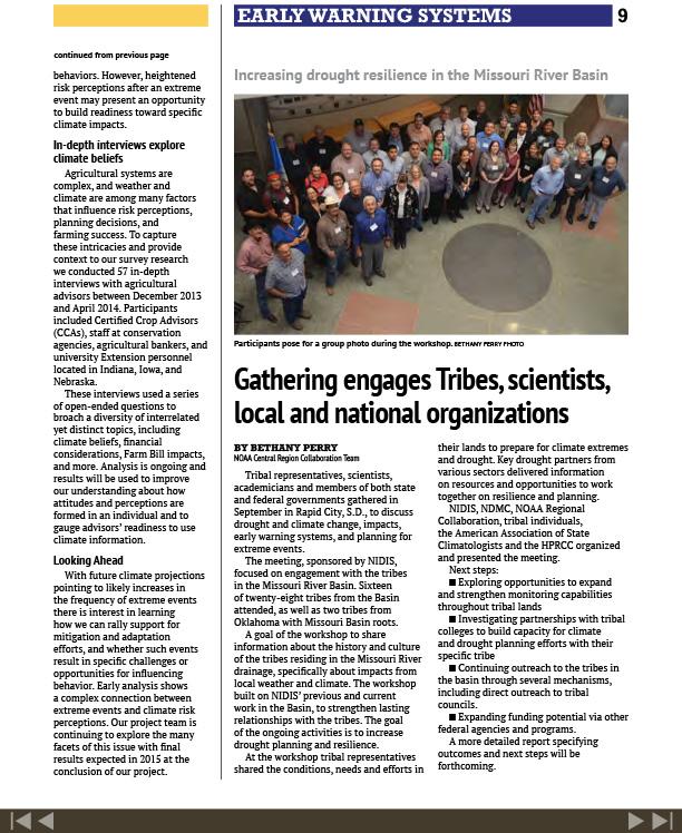 Single page newsletter on Increasing Drought Resilience in the Missouri River Basin