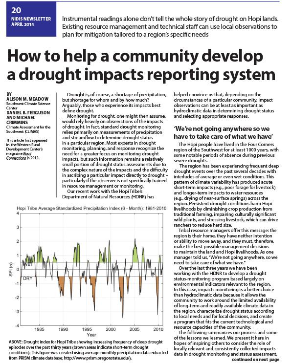 Three-page newsletter on How to Help a Community Develop a Drought Impacts Reporting System