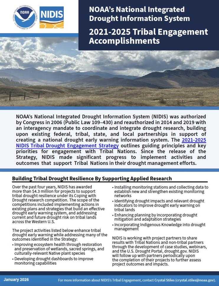 First page of the PDF, titled NIDIS Tribal Engagement 2021-2025 Accomplishments.