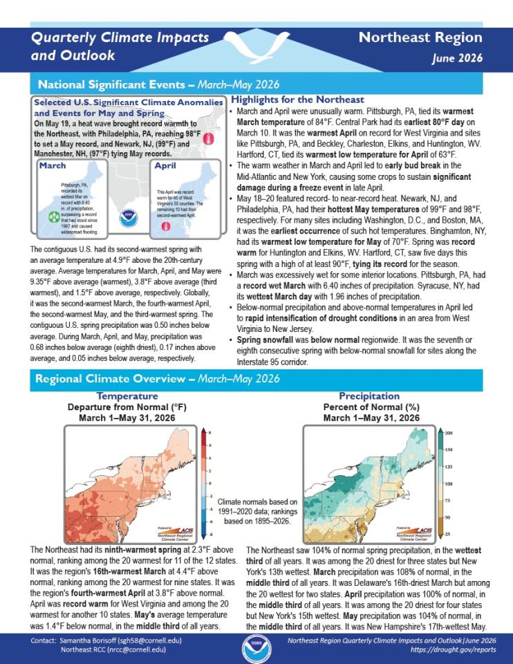 Example image of the quarterly climate impact and outlook report.