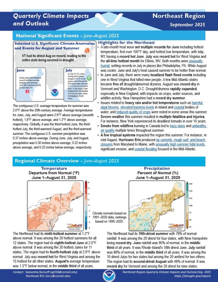 Example image of the quarterly climate impact and outlook report.