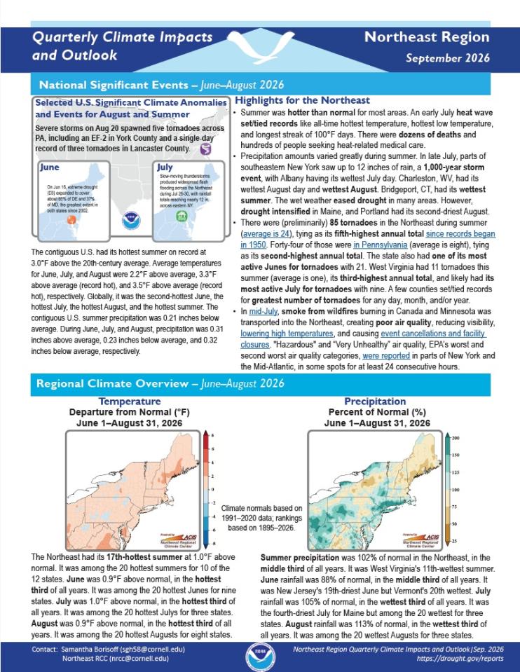 Example image of the quarterly climate impact and outlook report.