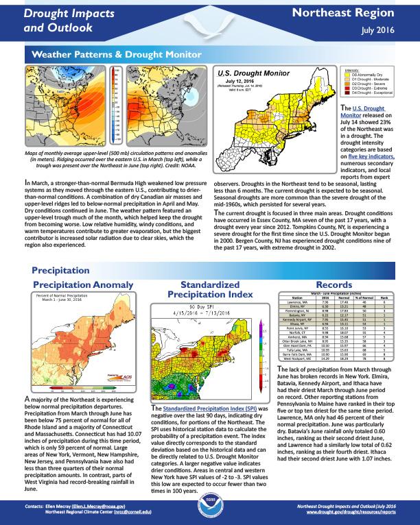 first page of outlook on Drought Impacts, Eastern Region - July 2016