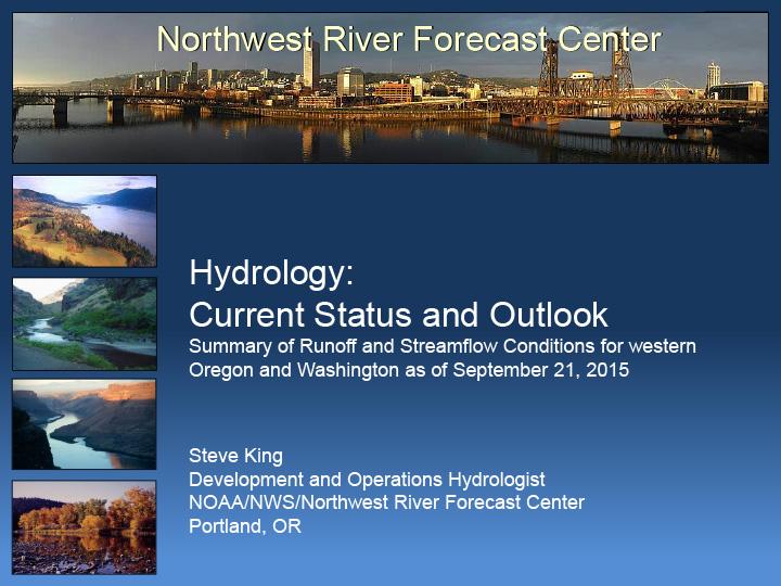 Title slide from presentation on Summary of Runoff and Streamflow Conditions for Western Oregon and Washington