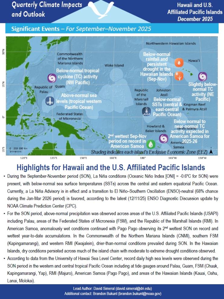 Example image of the quarterly climate impact and outlook report.