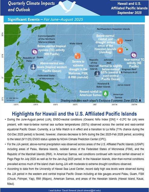 Example image of the quarterly climate impact and outlook report.