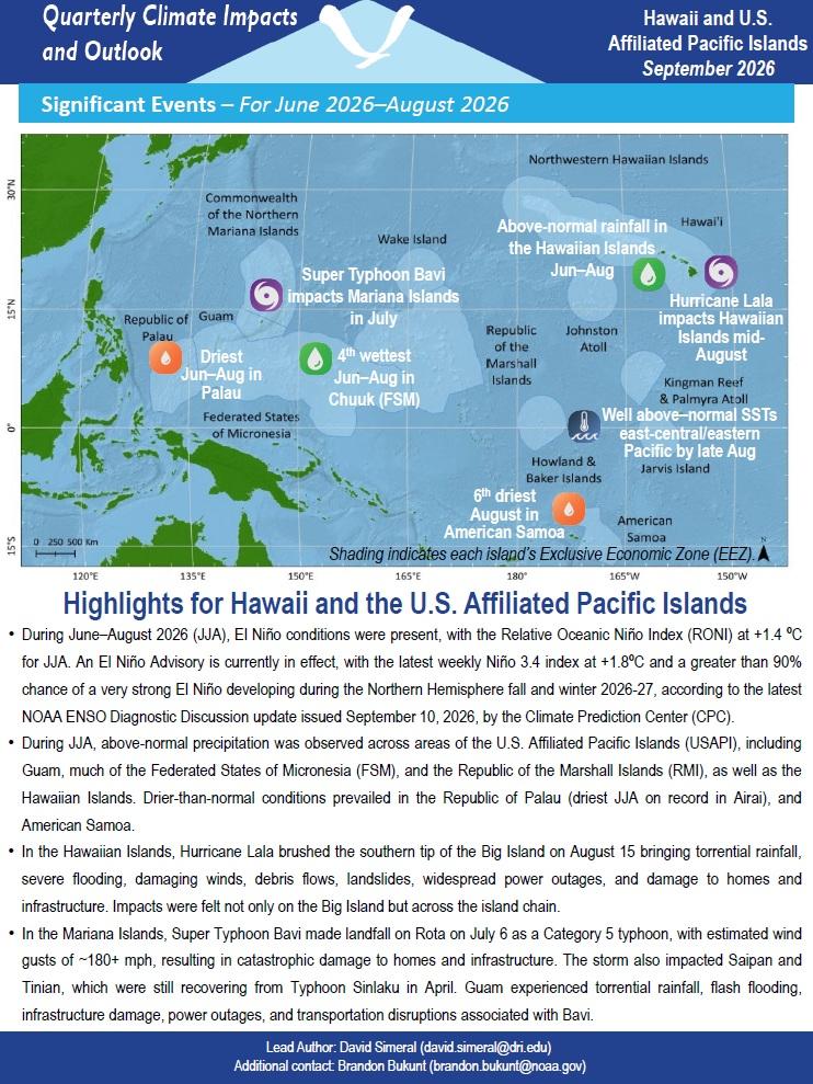 Example image of the quarterly climate impact and outlook report.
