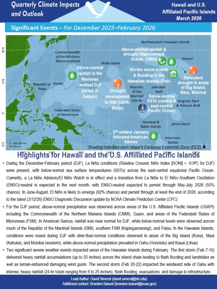 Example image of the quarterly climate impact and outlook report.