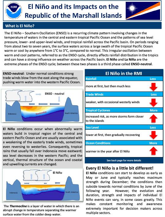 first page of two-page outlook on El Niño and Its Impacts on the Republic of the Marshall Islands