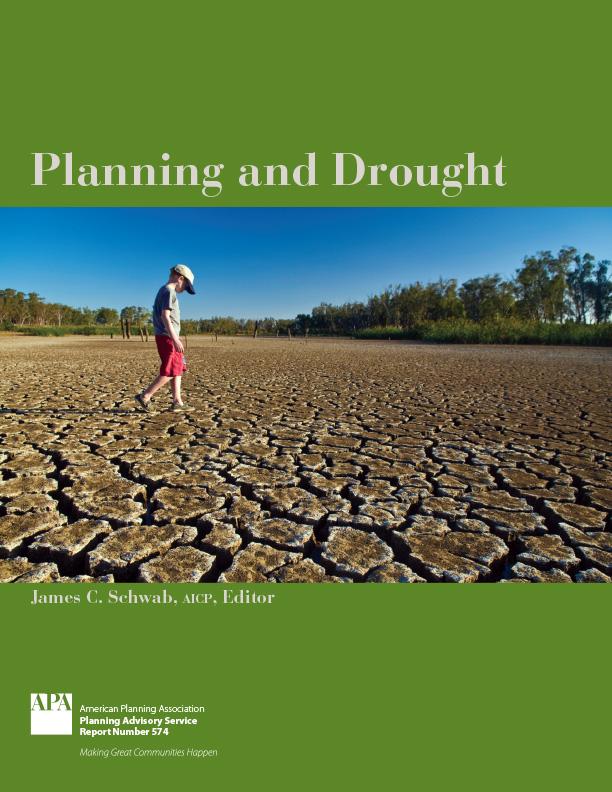 First page of report on planning and drought showing a picture of dry, cracked earth with a kid