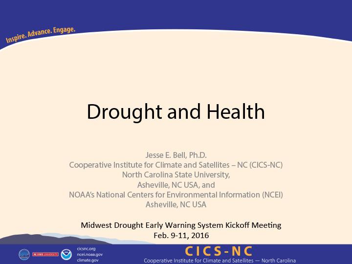 Title slide from presentation on Drought and Human Health depicting the North Carolina State University and NOAA logos