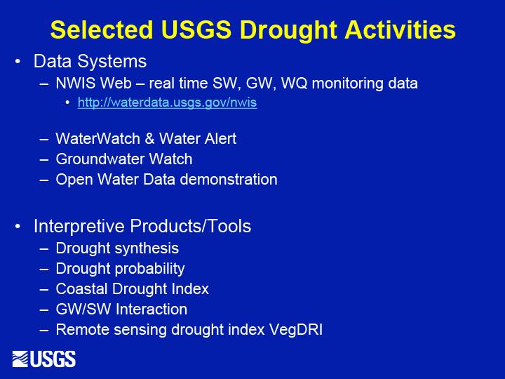 Opening slide for presentation on USGS Drought Activities