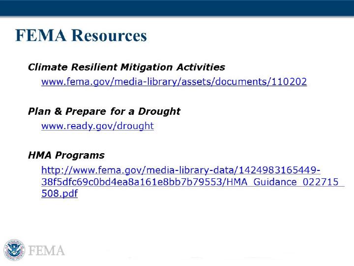 Slide from presentation on FEMA Resources