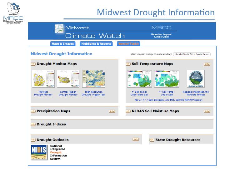 Opening slide for presentation on Midwest Drought Information with the Midwestern Regional Climate Center logo