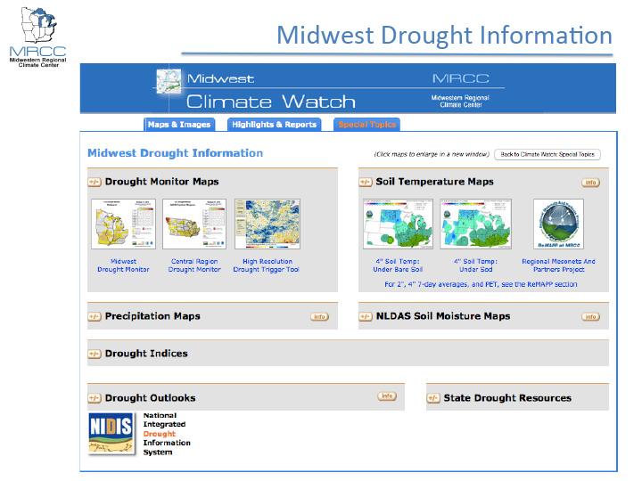 Opening slide for presentation on Midwest Drought Information with the Midwestern Regional Climate Center logo