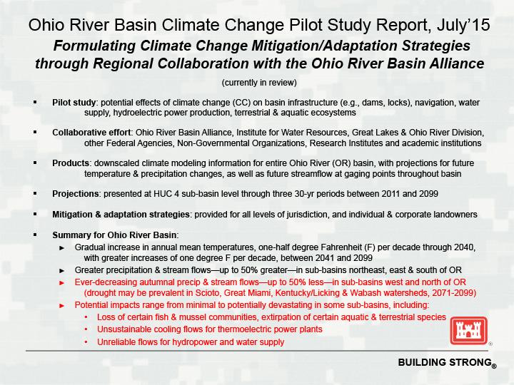 Slide from presentation on Ohio River Basin Climate Change Pilot Study Report