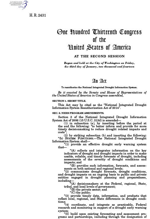first page of NIDIS Reauthorization Act