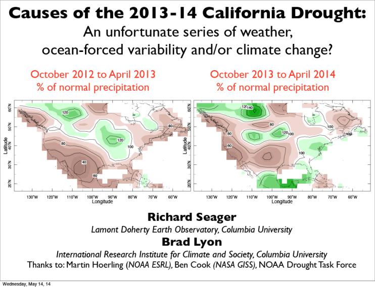Opening slide for presentation on causes of 2013-14 California Drought