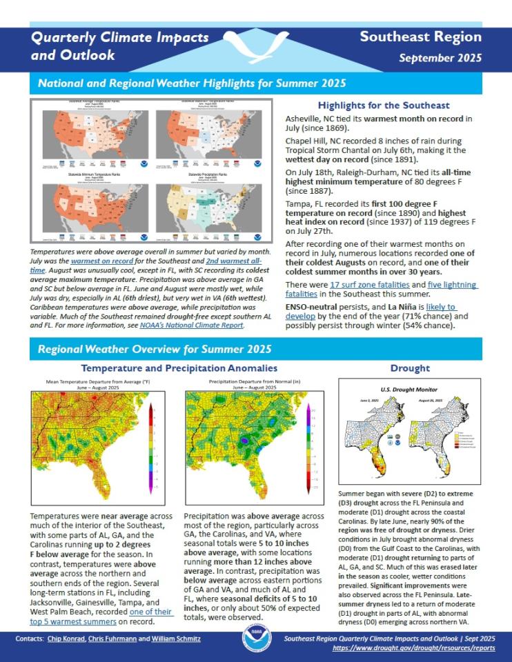 Example image of the quarterly climate impact and outlook report.