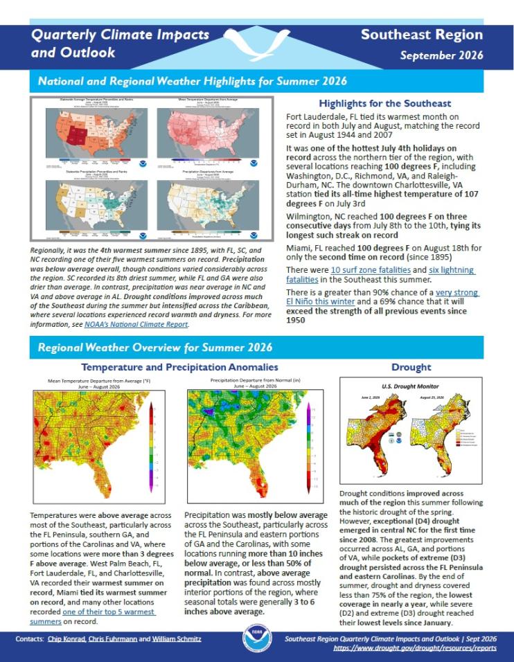 Example image of the quarterly climate impact and outlook report.
