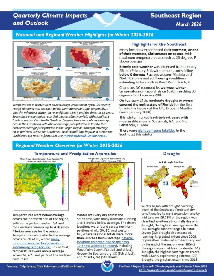 Example image of the quarterly climate impact and outlook report.