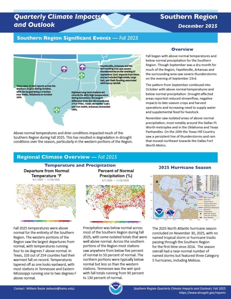 Example image of the quarterly climate impact and outlook report.