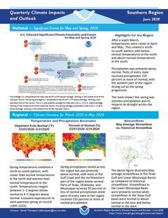 First page of the Quarterly Climate Impacts and Outlook for the Southern Region - June 2020