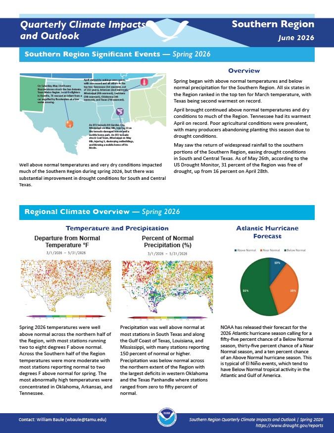 Example image of the quarterly climate impact and outlook report.