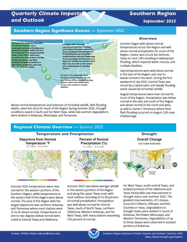 Example image of the quarterly climate impact and outlook report.