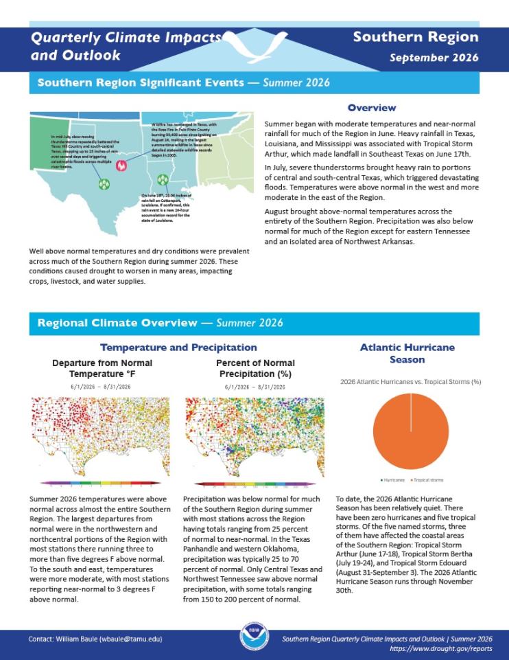 Example image of the quarterly climate impact and outlook report.