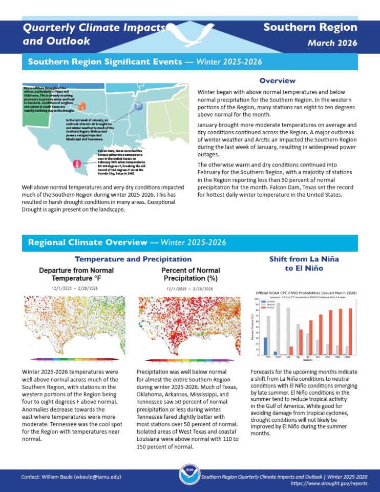 Example image of the quarterly climate impact and outlook report.
