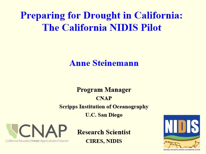 opening slide for presentation on drought preparation in California