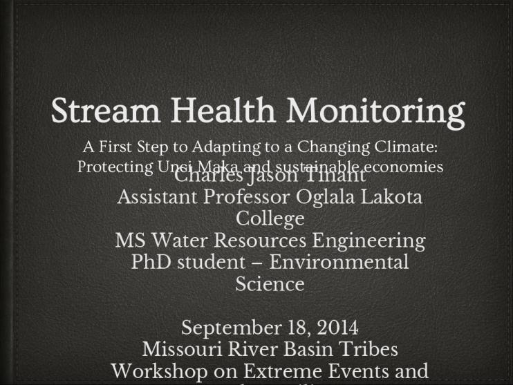 opening slide for presentation on Stream Health Monitoring