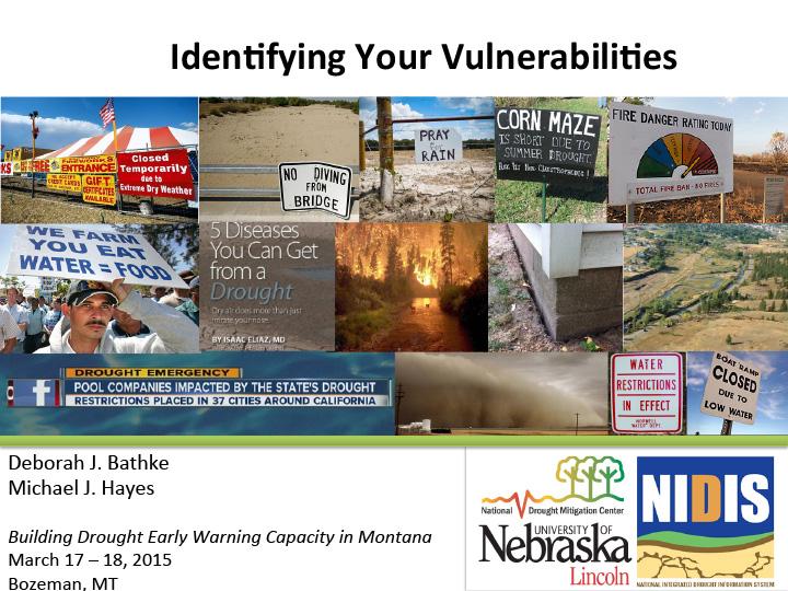 title slide from presentation on identifying vulnerabilities caused by droughts in Montana