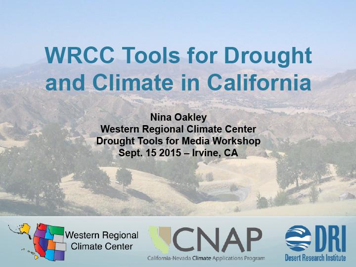 title slide from presentation on WRCC tools for drought and climate in California