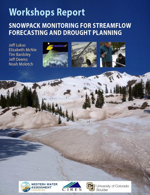 Cover of the workshop report depicting a snow and ice covered valley with a large mountain in the background. Pine trees are sparcely located throughout the image.