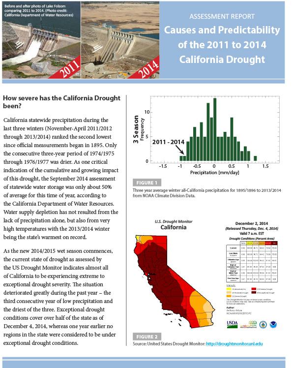 first page of report describing the causes and predictability from the 2011 to 2014 California Drought Assessment