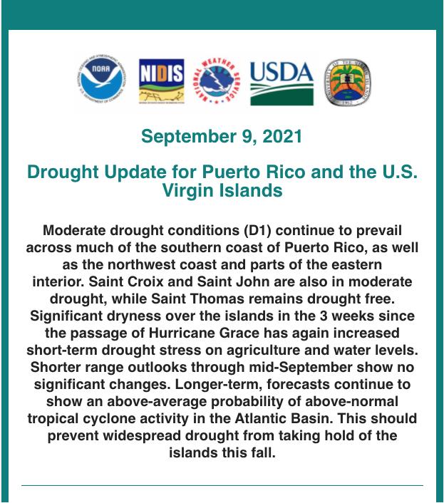 Preview of the September9  Puerto Rico and U.S. Virgin Islands drought status update email