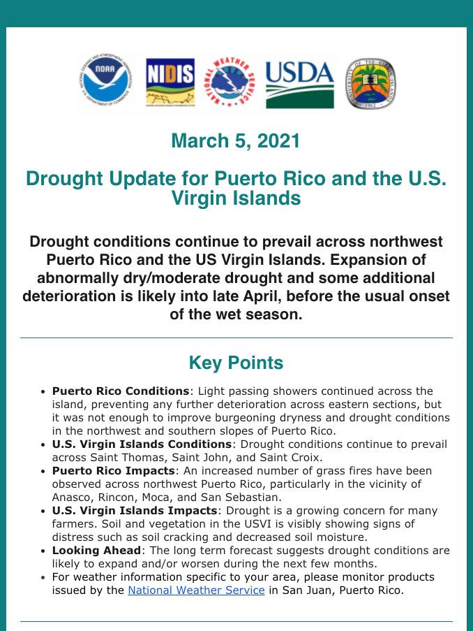 Preview of drought update email for Puerto Rico and the U.S. Virgin Islands 