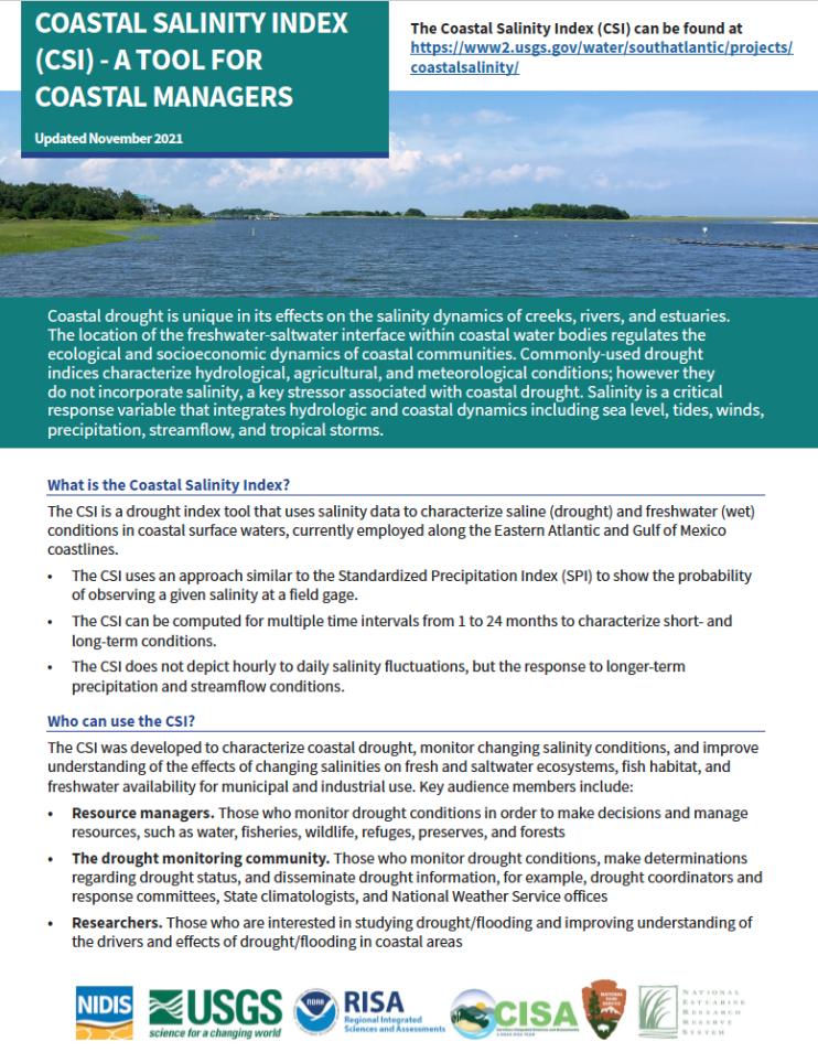 Preview of the Coastal Salinity Index fact sheet