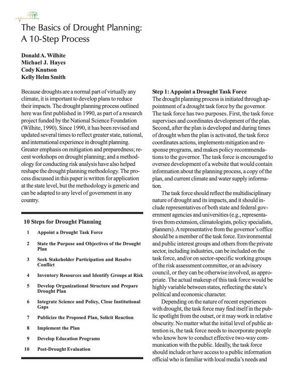 Preview of the first page of the article, "The Basics of Drought Planning"