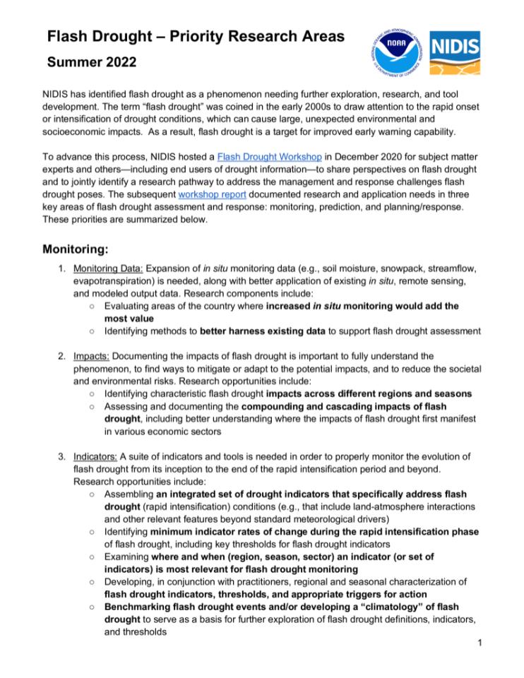 Flash Drought Priority Research Areas handout