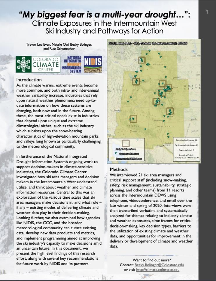 First page of the executive summary report, Climate Exposures in the Intermountain West Ski Industry and Pathways for Action
