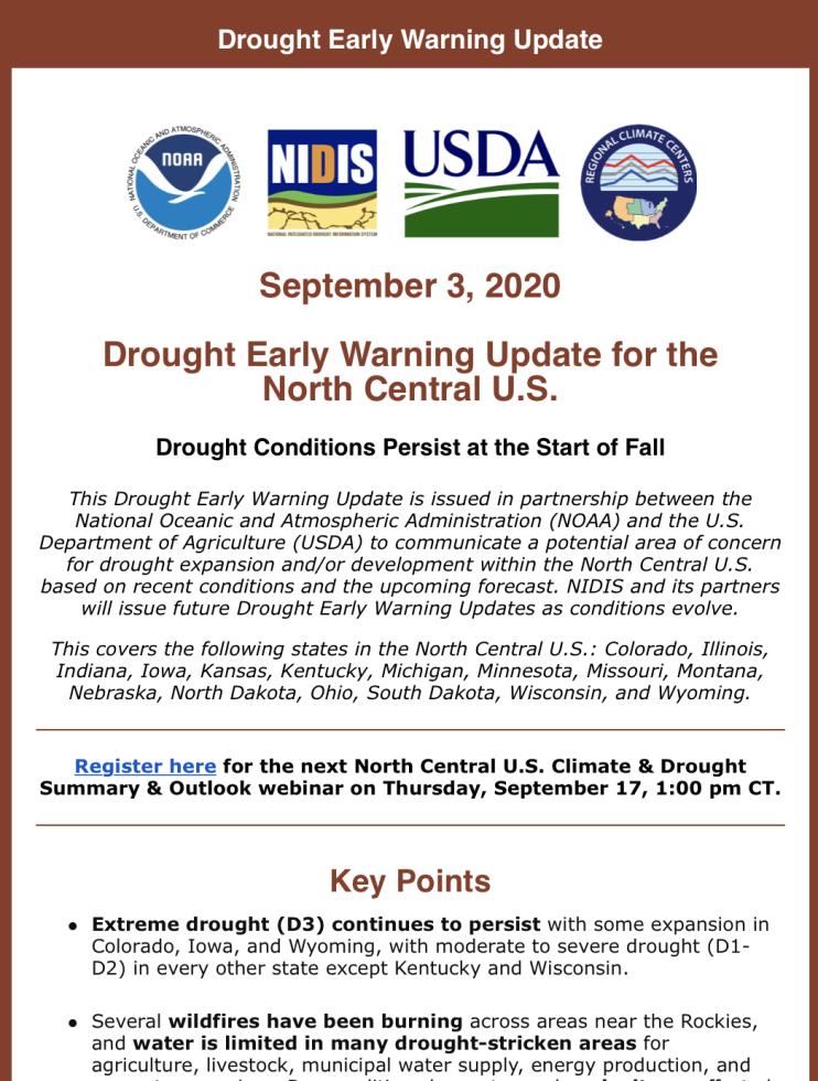 North Central U.S. Drought Early Warning Update Email