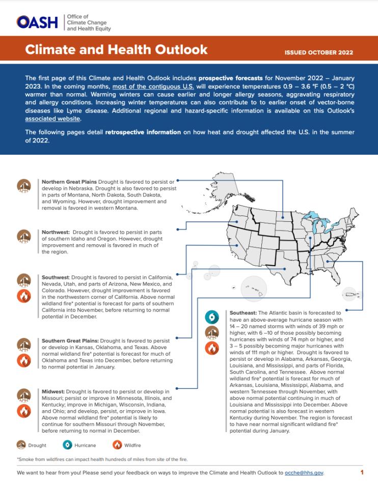 The November 2022–January 2023 Climate and Health Outlook was issued in October 2022.