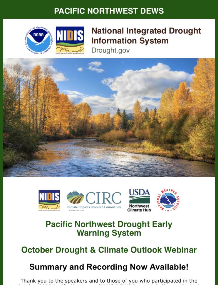 Pacific Northwest DEWS October Drought & Climate Outlook Email
