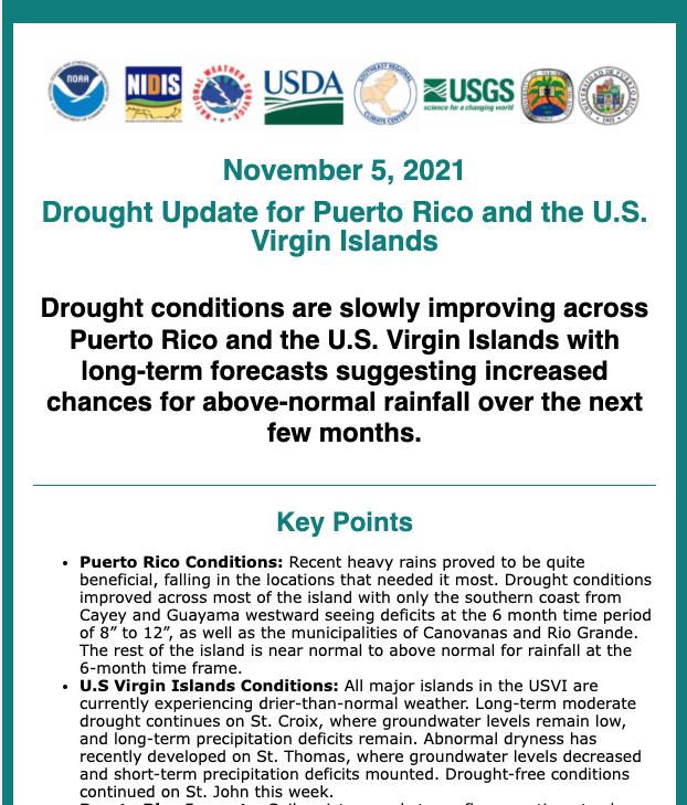 Preview of the Email Drought Update for Puerto Rico and the U.S. Virgin Islands