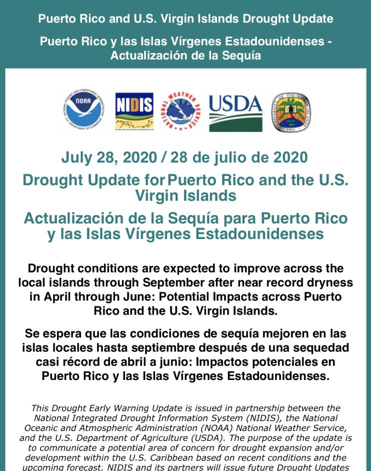 Drought Update for Puerto Rico and the U.S. Virgin Islands