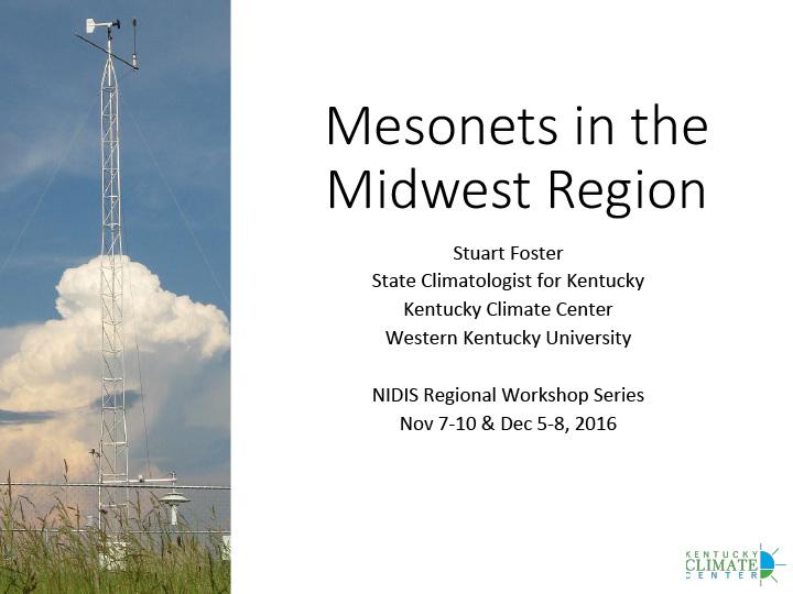 Title slide from presentation on Mesonets in the Midwest Region