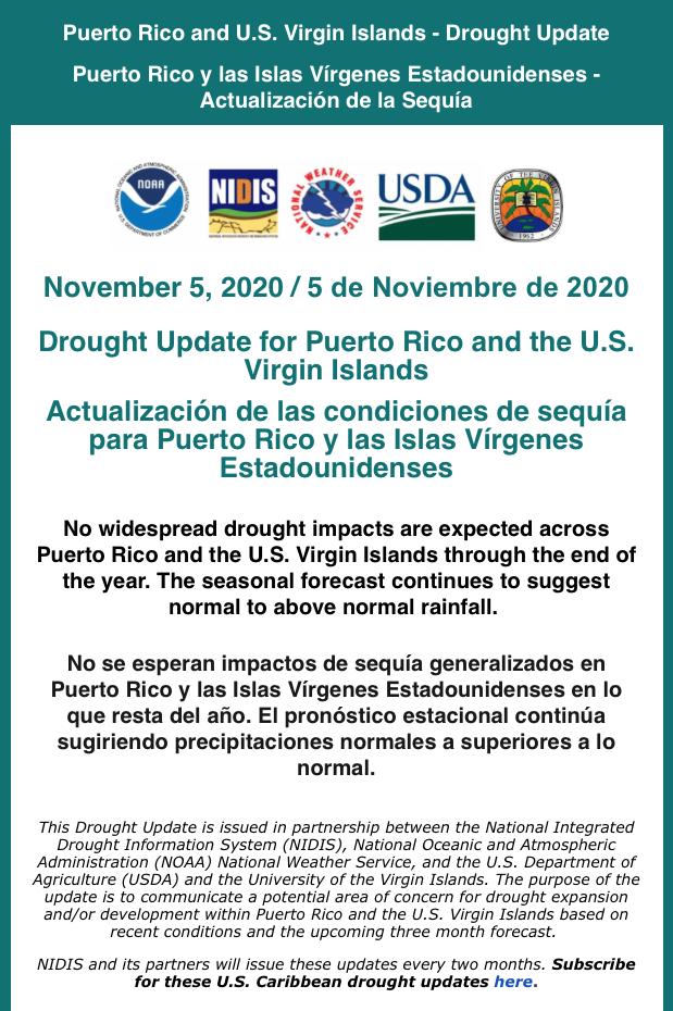Preview of the Email Drought Update for Puerto Rico and the U.S. Virgin Islands